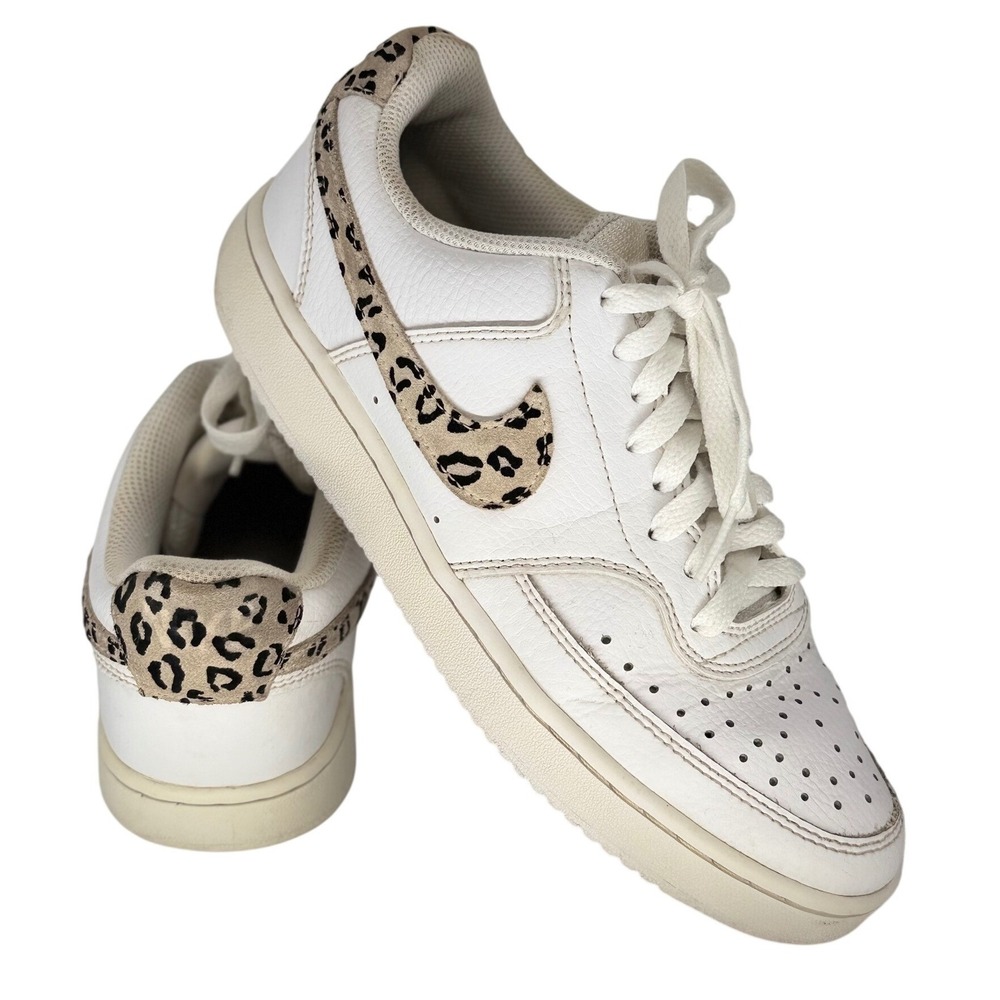 Nike 80's Court Vision Low Women's 7 White Leopard Print RetrY2K Sneakers‎